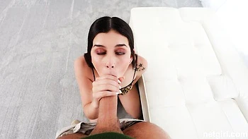 Two men with large dicks fucked a gorgeous long-legged brunette Lily