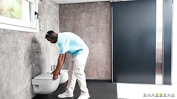 Busty hottie Eve Sweet likes jumping on a large black sausage