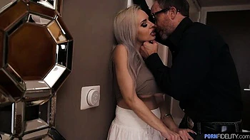 Silicone-boobed blonde Bad Bella rammed in the doggy style