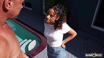 Spicy doggy style fuck with a long-legged busty brunette Isabella Jules