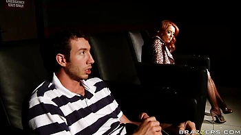 Office fuck in the cowgirl pose with a busty redhead Janet Mason