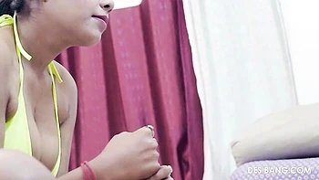 Hardcore sex in the cowgirl pose with a big-boobed Indian girlfriend