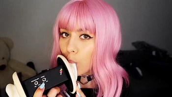 Pink hair babe ear licking: Amateur, Solo  Tease Porn