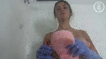 Adel Cleans the Shower: Babe, Big Ass  Solo Porn