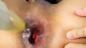 Raspberry Anal Training With Double Dildo