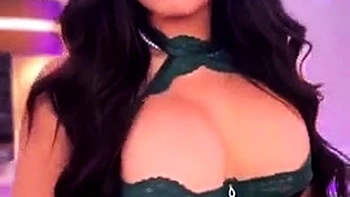 Busty curly brunette with big boobs fucks on couch