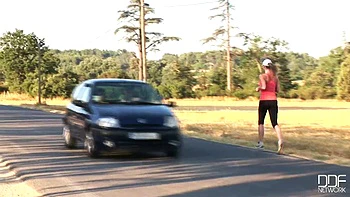 Running with her shapely legs