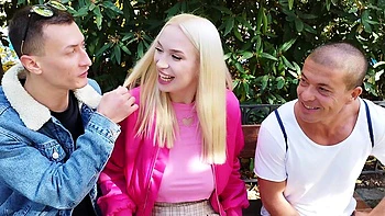 Two blondes Matt Bird and Charlie Dean enjoy an intense mmf threesome with Vera Jawr