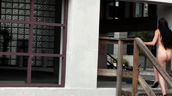 Outdoor anal solo and masturbating blonde