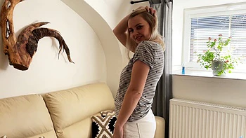 Hot blondie Kristy Water masturbates her pussy with big natural tits