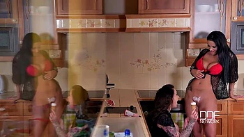 Dirty Kitchen Stories - Busty Lesbians Play With Ice Cream