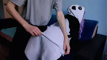 Cute girl with purple hair is delighted with my penis