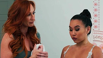 Asian MILFs Sophia Locke & Kimmy Kimm bra-less lesbian fuck