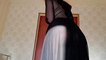 Russian beauty exudes dancing in sheer black chiffon long nightgown: Amateur, Babe  Brunette Porn