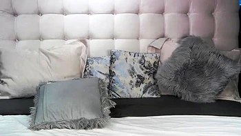 Busty curly brunette with big boobs fucks on couch