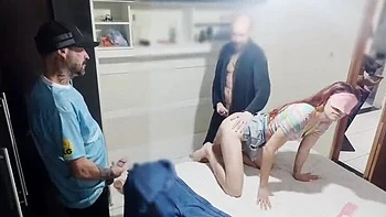 Wife Blindfold Prank! Horny Friend Hides in Wardrobe for Sneaky Blowjob & Cumshot