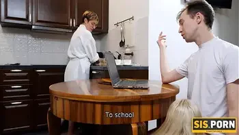 PORN. During dinner gal gives stepbro blowjob followed with sex on bed