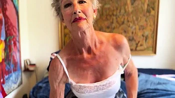 Skinny European Granny in Lingerie Masturbates in Kilt During Strong Breeze - Amateur Solo HD