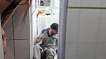 Skinny Redhead Latina Gets Slammed Hard by Plumber - Amateur BJ & Cumshot