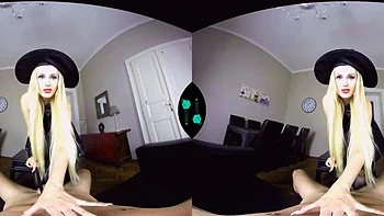 VR Blonde Babe Gives Blowjob and Rides Big Tits