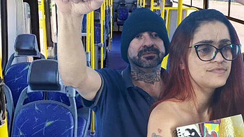 Brunette Glasses Babe Gets Anal Creamed on Public Transport