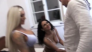 Mila & Mara Threesome Blowjob with Big Tits & Ass Tattooed German Babes