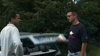 Hardcore Police Threesome with Brunette Outdoor