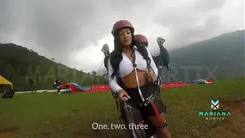 The number one ebony actress from Colombia Mariana Martix goes paragliding masturbating naked