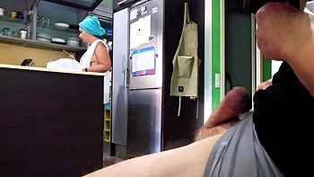 Showing my hard cock to stepmom, she jacks off