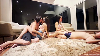 Cuatro amigos follando en casa: Emily, Scarlett, Stephan y Elliot