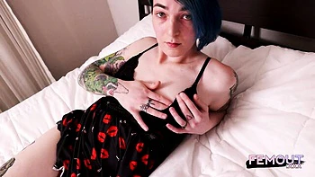 Tattooed tgirl solo with big ass and pink nipples