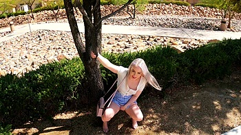 Petite Haley Spades sucks big cock outdoors in wild blowjob