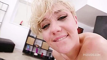 Blonde Gets Assfucked and Pissing with 5 Dicks