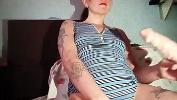 Horny Milf with Big Ass and Tattoos Masturbates with Dildo POV