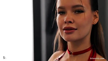 Busty Brunette Ira Veter in Red Lingerie