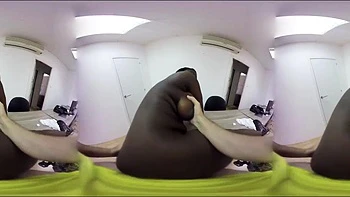 Ebony babe rides cock cowgirl 3D anal creampie