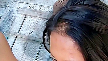 Brunette Asian Babe Fucked Outdoors by Group
