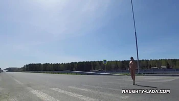 Naughty Brunette Stepmom Stripped Naked Publicly by Road