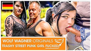 Berlin's emo goth Doreen fucks big cock outside