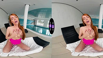 Redhead Holly Molly fingers and masturbates solo by the pool