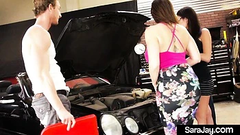 Busty Sara Jay and Dava Foxx Show Off Huge Silicone Tits