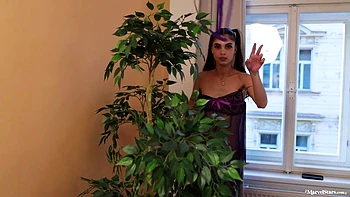 Brunette Teen Strips in Stockings Solo Show