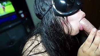 Stepdaughter Gives Blowjob with Mask, Stepdad Gets Facial