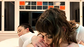 Blonde and Brunette Lesbians Lick and Finger Pussy