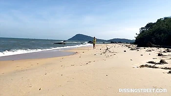 Long-legged Redhead Sakura Hell Pisses Outdoors