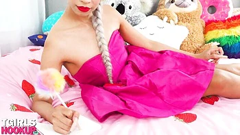 Trans Tgirl Solo Masturbates with Anal Beads