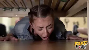 Fake Hostel - Stuck Under A Bed - two petite ass babes get rescued by an unlikely hero with thick cock who fucks them silly in a super hot and funny threesome