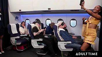 ADULT TIME - Olivia Jay Flashes Tits  Fingers Pussy On Plane! Gets Caught  Fucked Hard By Seatmate