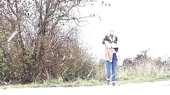 Outdoor solo pissing with a long-haired blonde Bianca Ferrera